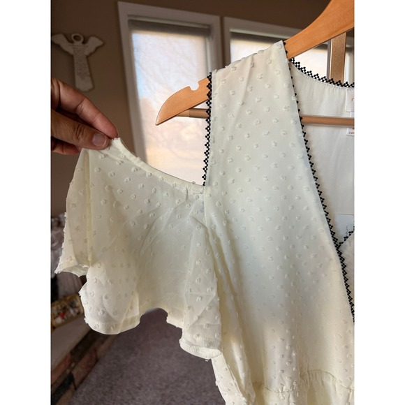 Anthropologie Foxiedox Ivory Swiss Dot Cold Shoulder Lace Trim Wrap Dress M - Picture 4 of 7